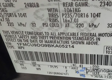 2011 Ford Escape Xlt from USA, damaged, VIN 1FMCU9DG9BKA05214